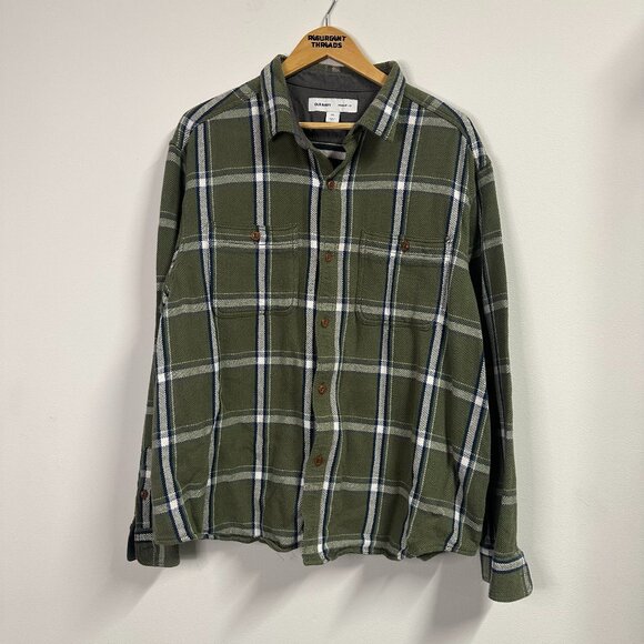 Old Navy Heavyweight Flannel Button Up Shirt Men's 2XL Green Square Regular Fit - Picture 1 of 6